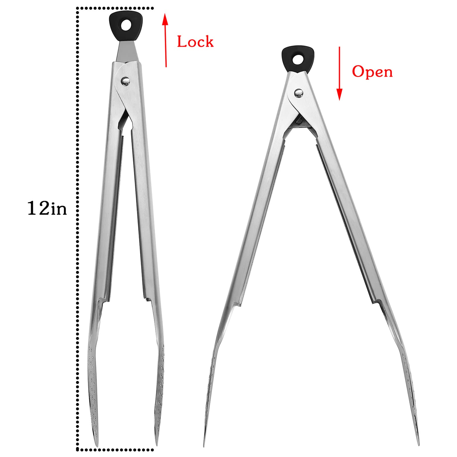 Devico Kitchen Tongs For Cooking, 2-Piece 12 Inch 18/8 Stainless Steel Metal Bbq Grill Tongs With Lock